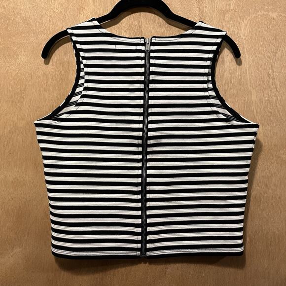 Gap Crop Tank Top Medium Zipper Back Heavyweight Knit Ponte Stripe Black &White - Picture 2 of 11